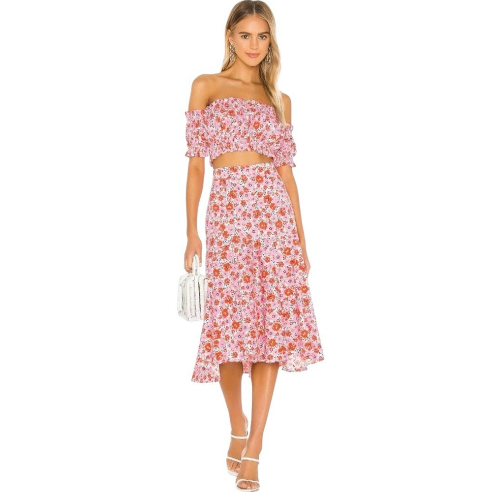Yumi Kim Cruise Crop Top and Skirt Set M Floral Pink Beach Resortwear Cottage